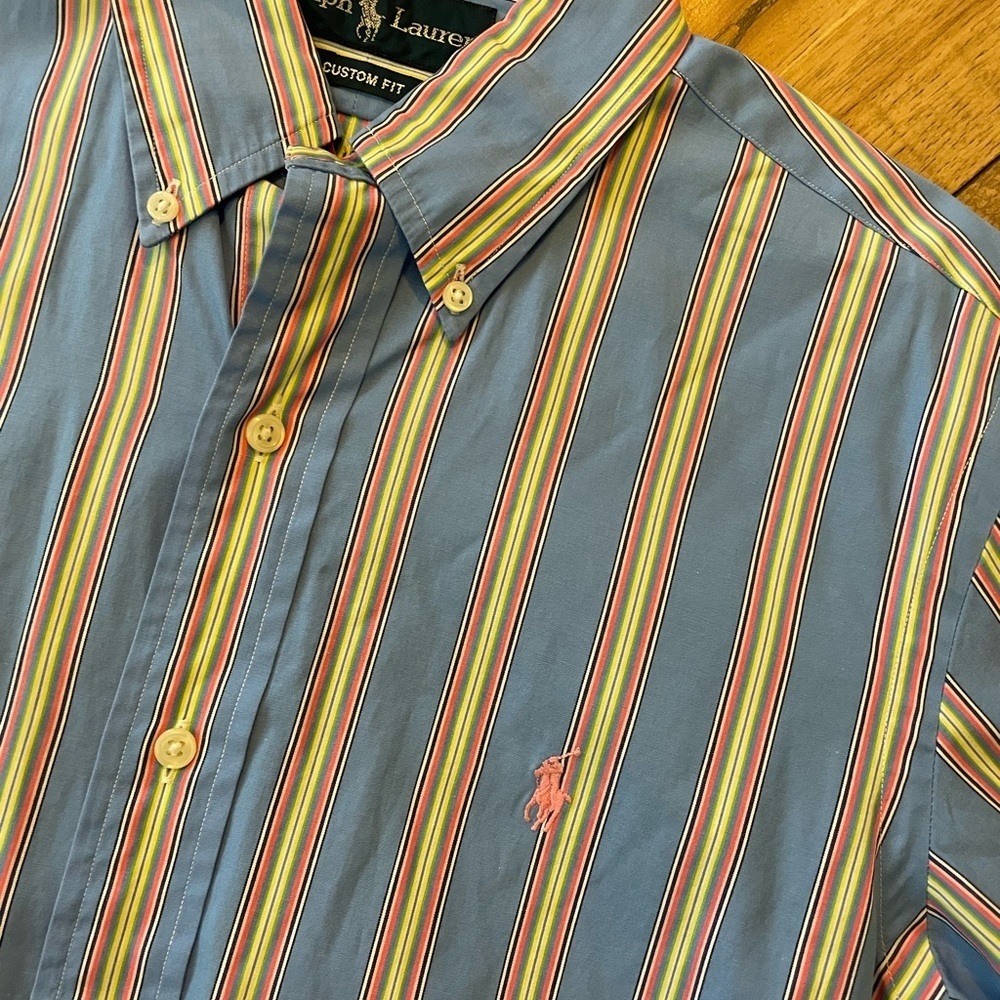 EUC Ralph Lauren Blue Striped Dress Shirt - Picture 2 of 3